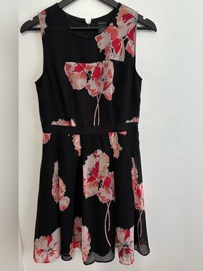 Ann Taylor Black Mini Dress with Pink & Cream Floral Print